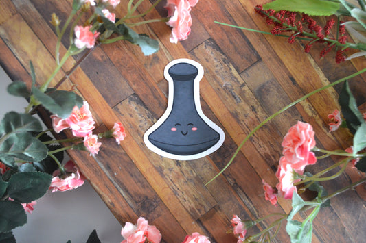 Individual sticker of a Hawaiian poi pounder illustration with a cute kawaii facial expression.