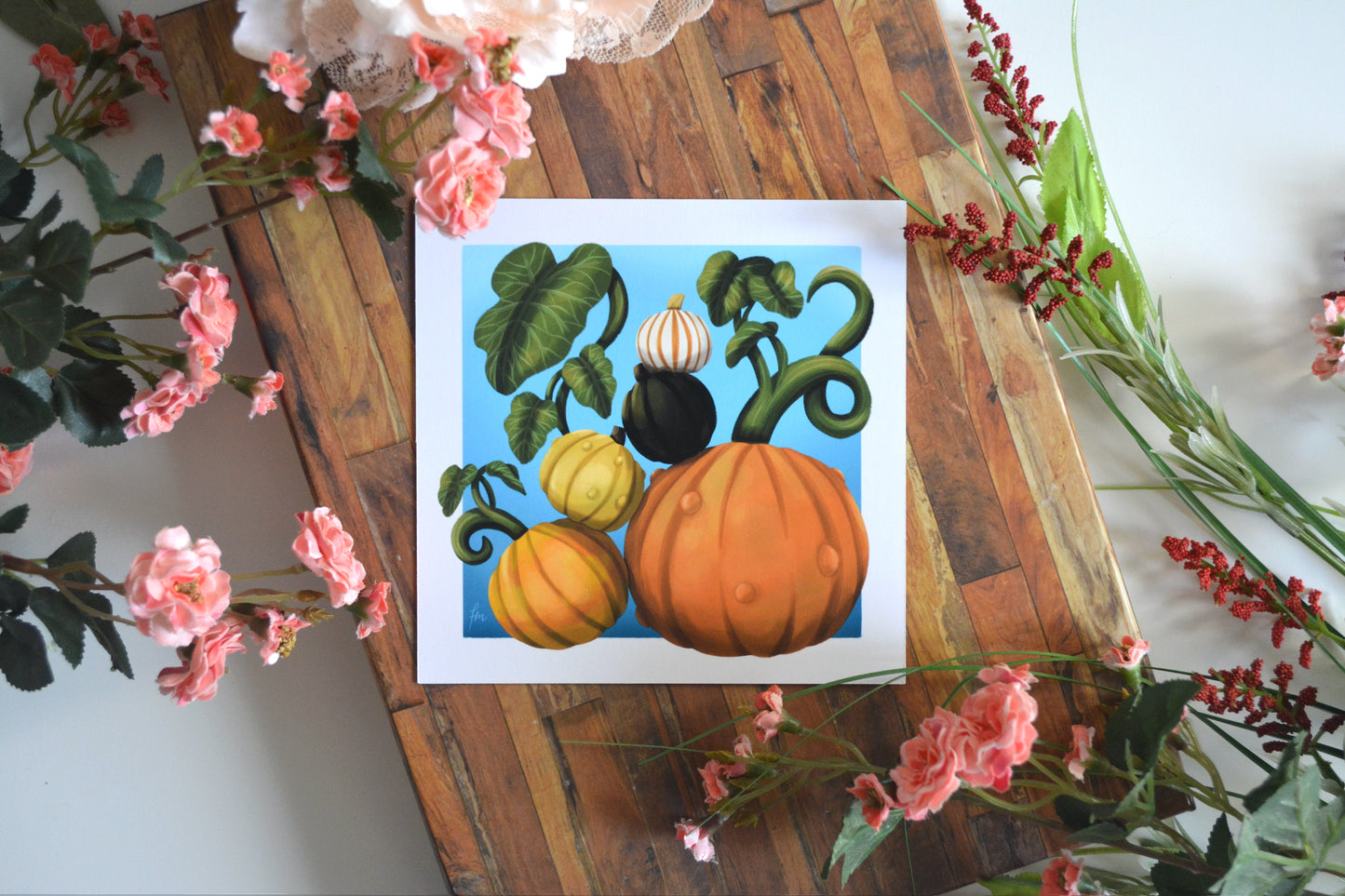 Art print illustration of an assortment of pumpkins