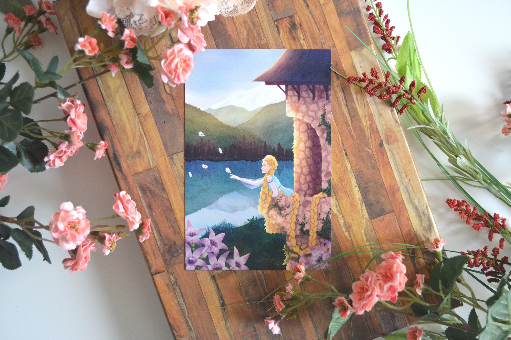 Art print illustration inspired by the Rapunzel fairytale by the Brothers Grimm.